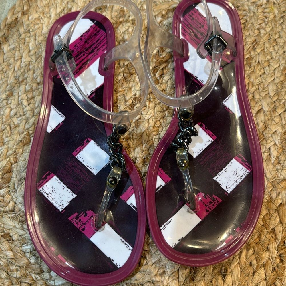 Burberry Pink and Black Patterned Jelly Sandals